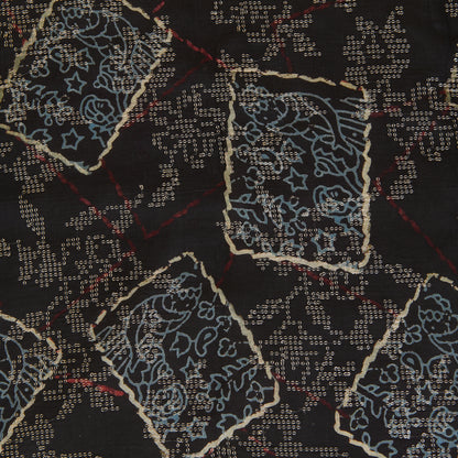 Black Slub Silk Ajrakh Printed Fabric