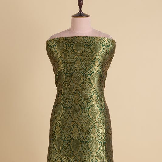 Bottle Green Silk Brocade Gold Jaal Fabric