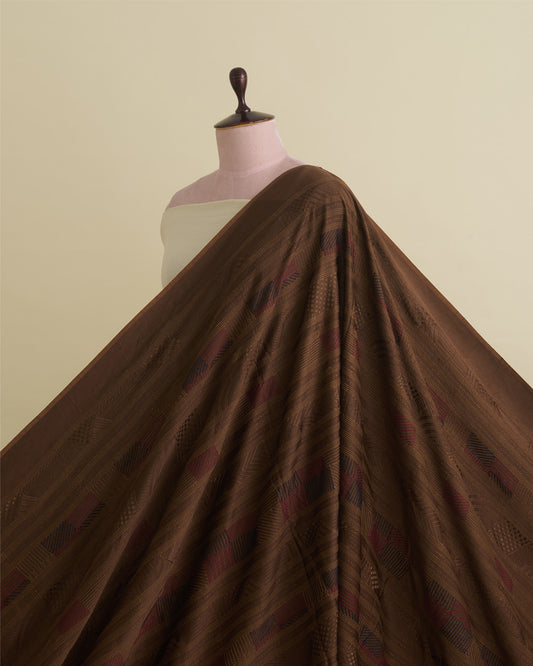 Brown Satin Dupion Fabric with Thread Geometric Embroidery