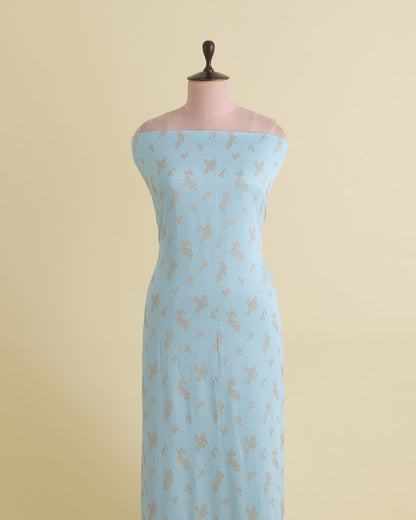 Satin Dupion Fabric with Resham & Zari Embroidery Baby Blue