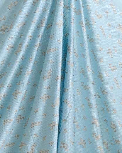 Satin Dupion Fabric with Resham & Zari Embroidery Baby Blue