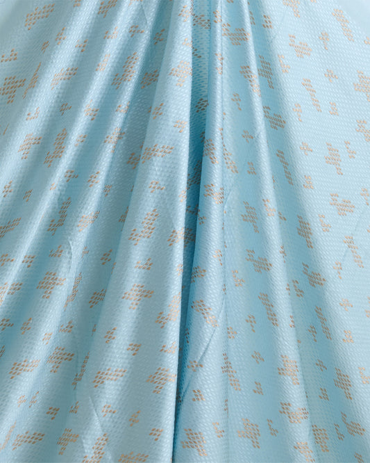Satin Dupion Fabric with Resham & Zari Embroidery Baby Blue