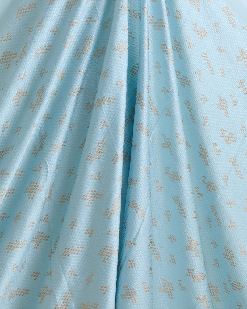Baby Blue Satin Dupion Fabric with Resham & Zari Embroidery