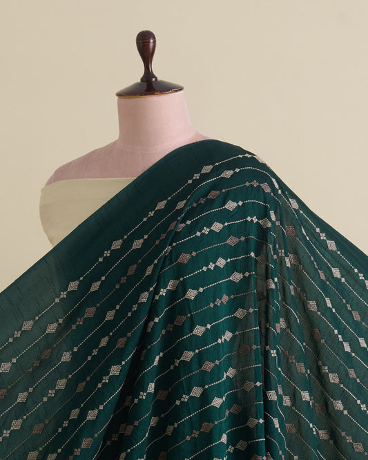 Bottle Green Slub Silk Thread Stripe Embroidery Fabric