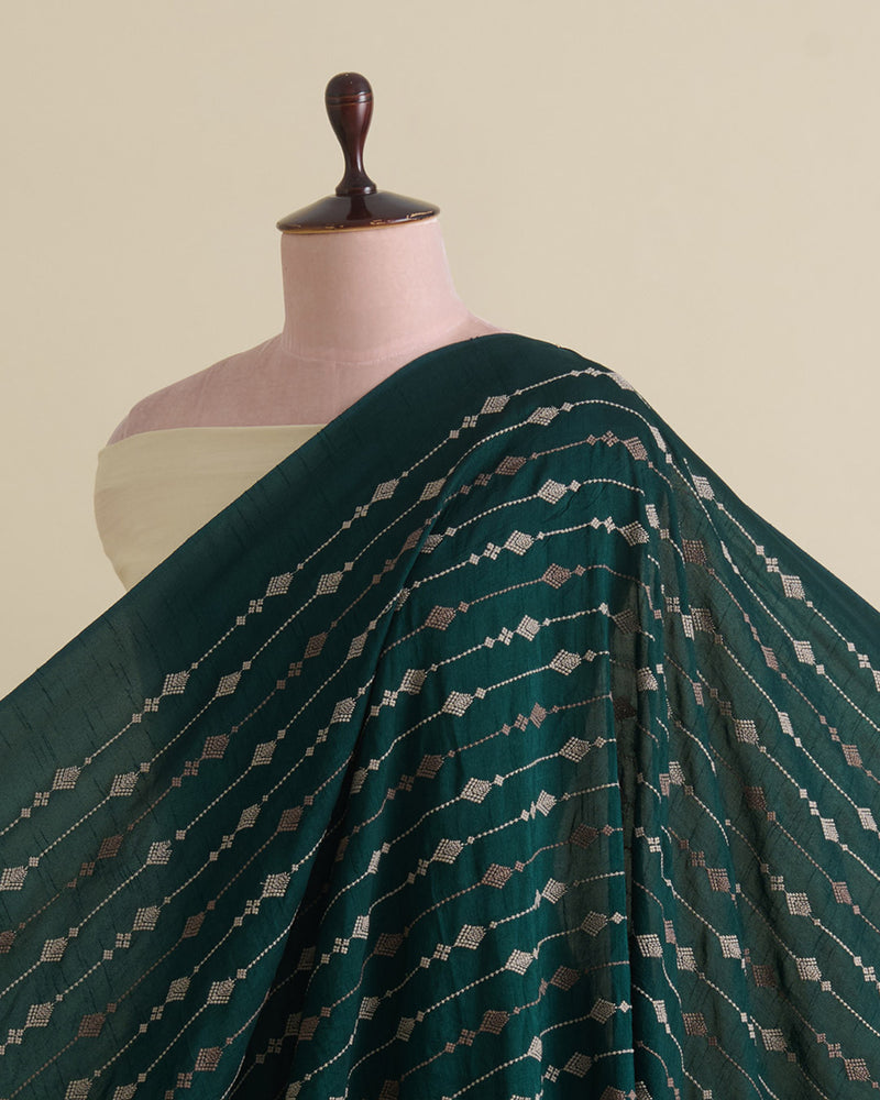 Bottle Green Slub Silk Thread Stripe Embroidery Fabric