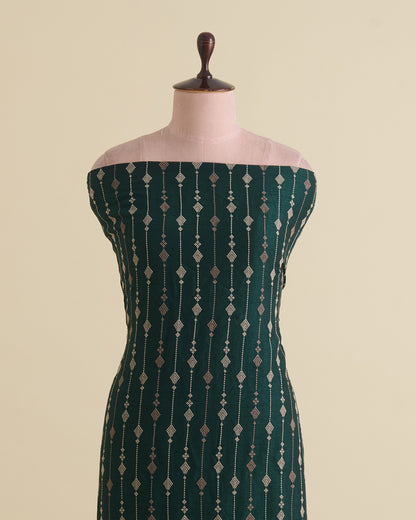 Bottle Green Slub Silk Thread Stripe Embroidery Fabric
