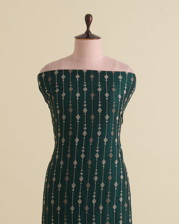 Bottle Green Slub Silk Thread Stripe Embroidery Fabric