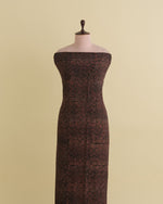 Slub Silk Ajrakh Printed With Stitches Embroidery Fabric Black