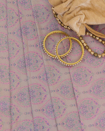 Cement Grey Silk Buta Woven Brocade Fabric