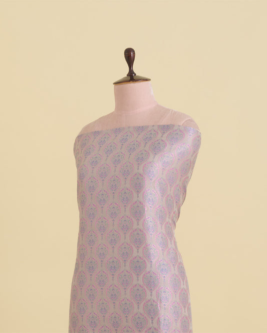 Cement Grey Silk Buta Woven Brocade Fabric