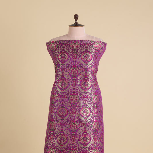 Dark Purple Silk Khinkhab Brocade Minakari Woven Fabric