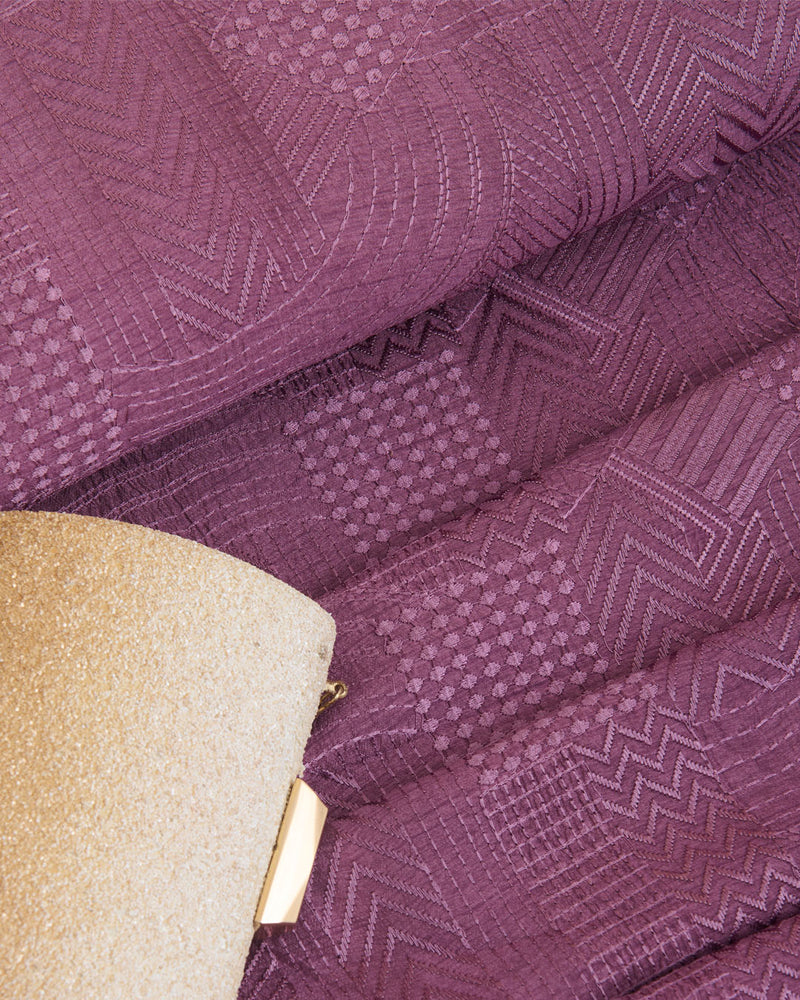 Slub Silk Thread Geometric Embroidery Fabric – Dusty Onion Pink