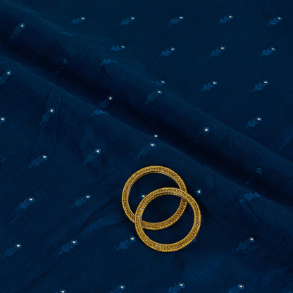 Dark Blue Slub Silk Mirror Work Fabric