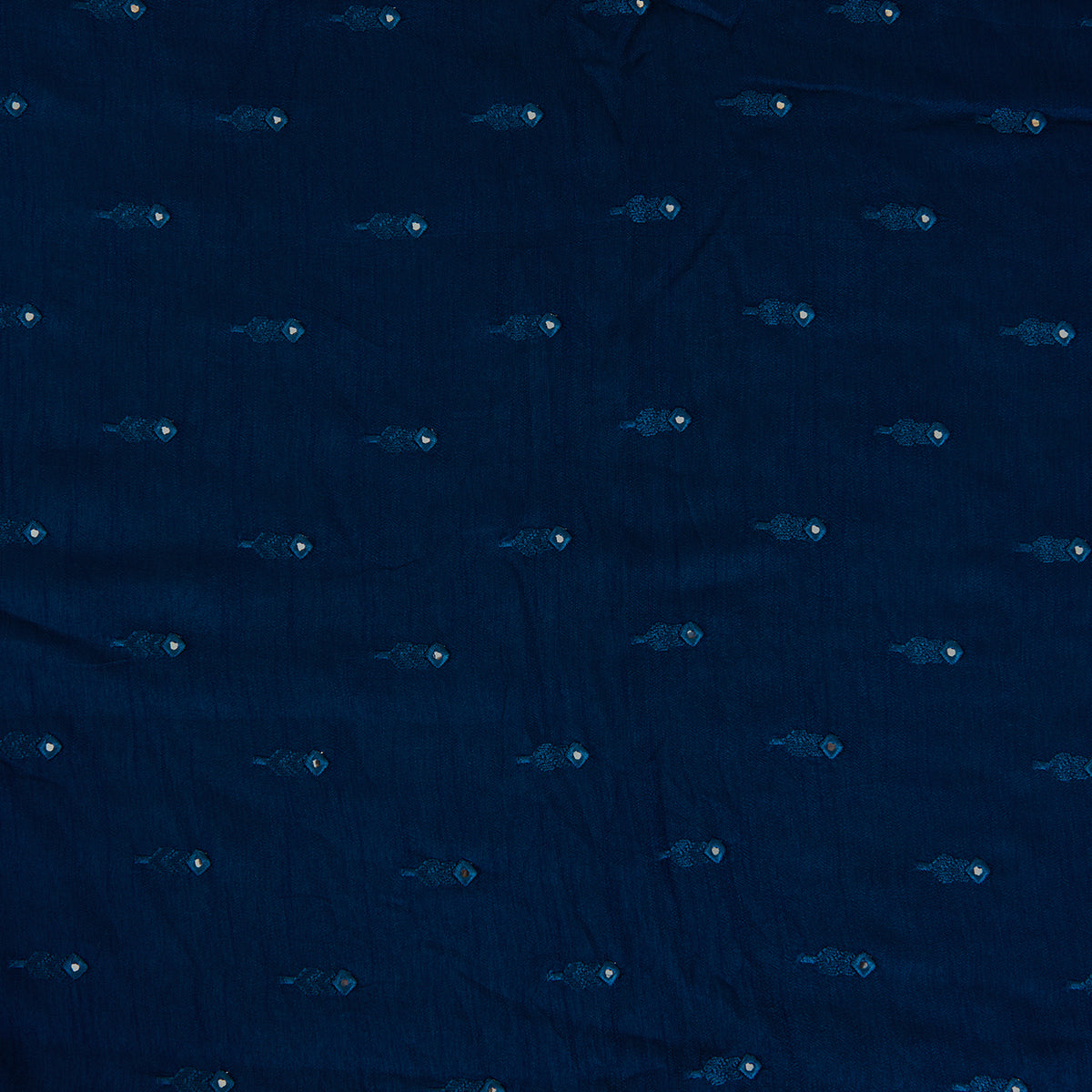 Dark Blue Slub Silk Mirror Work Fabric