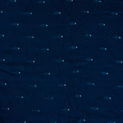 Dark Blue Slub Silk Mirror Work Fabric