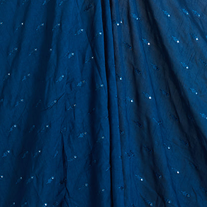 Dark Blue Slub Silk Mirror Work Fabric