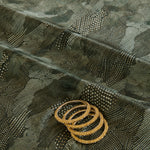 Dark Green Satin Silk Abstract Print Fabric