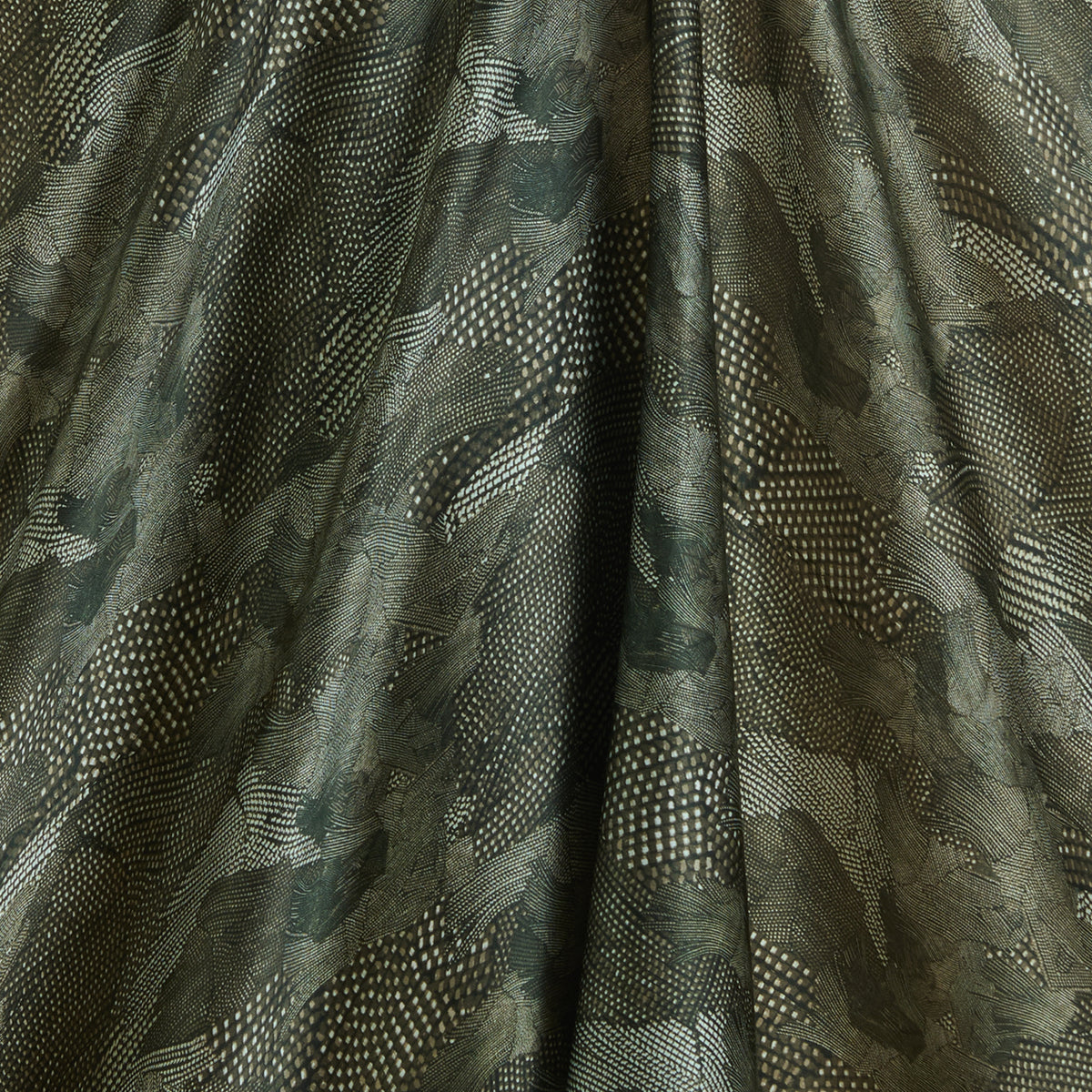 Dark Green Satin Silk Abstract Print Fabric