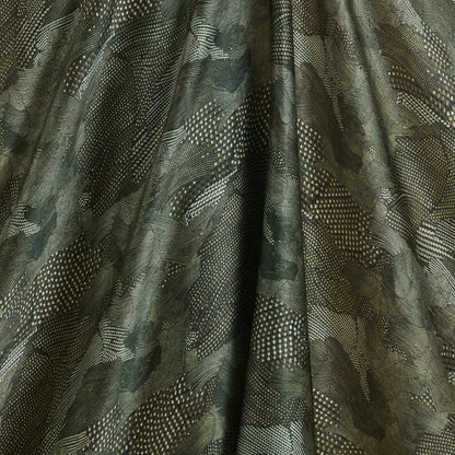 Dark Green Satin Silk Abstract Print Fabric
