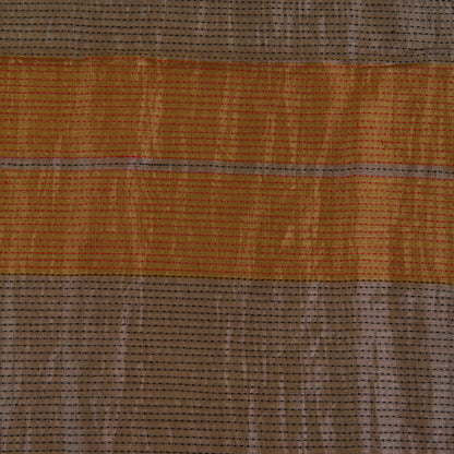 Gold Silver Silk Tissue Patta with Kantha Stitch Fabric