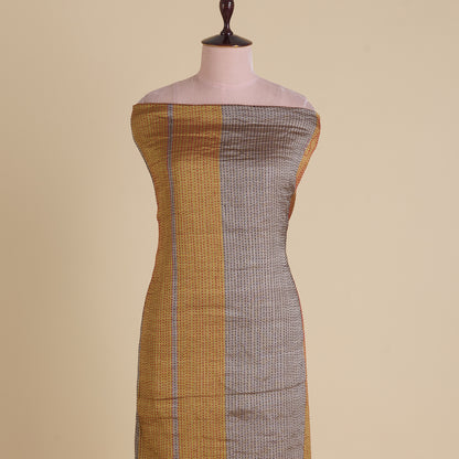 Gold Silver Silk Tissue Patta with Kantha Stitch Fabric