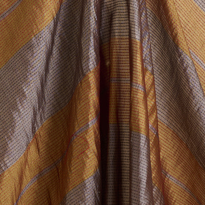 Gold Silver Silk Tissue Patta with Kantha Stitch Fabric