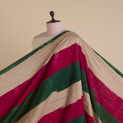 Green Red Slub Silk Digital Printed Multi Patta Fabric