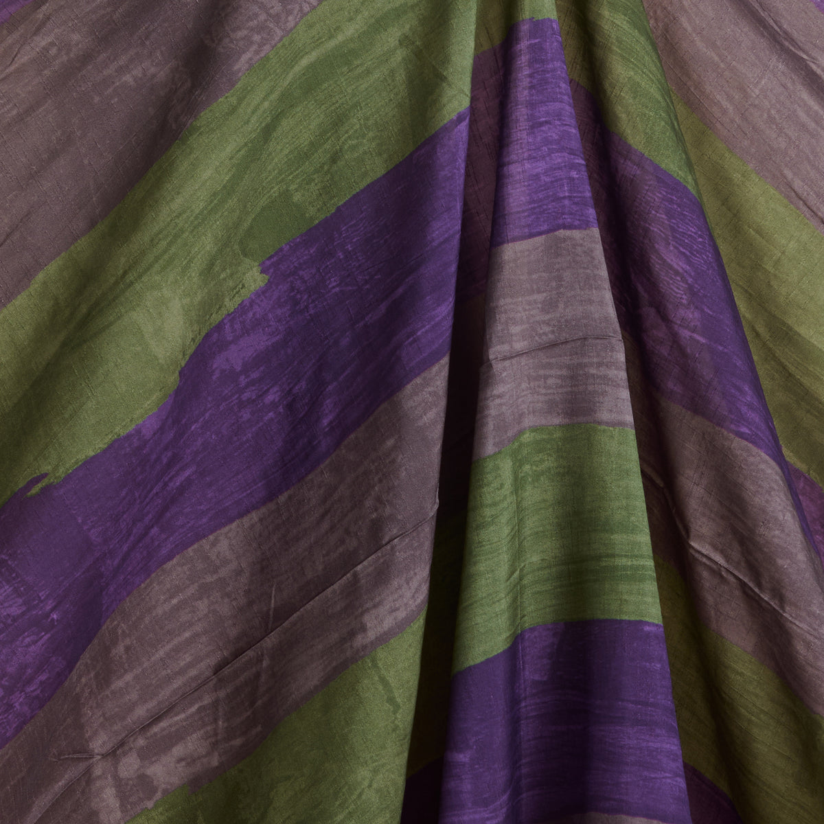 Green Purple Slub Silk Digital Printed Multi Patta Fabric