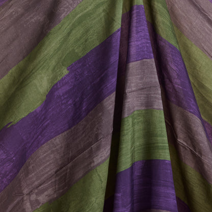 Green Purple Slub Silk Digital Printed Multi Patta Fabric