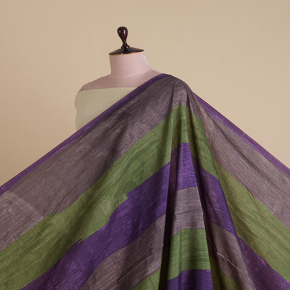 Green Purple Slub Silk Digital Printed Multi Patta Fabric