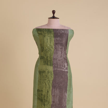 Green Grey Slub Silk Digital Printed Multi Patta Fabric