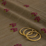 Grey Slub Silk Thread Embroidery Stripes Buta Fabric