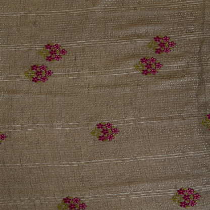 Grey Slub Silk Thread Embroidery Stripes Buta Fabric