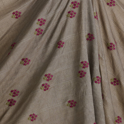 Grey Slub Silk Thread Embroidery Stripes Buta Fabric