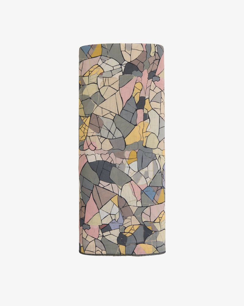 Grey Multi Slub Cotton Abstract Printed Fabric