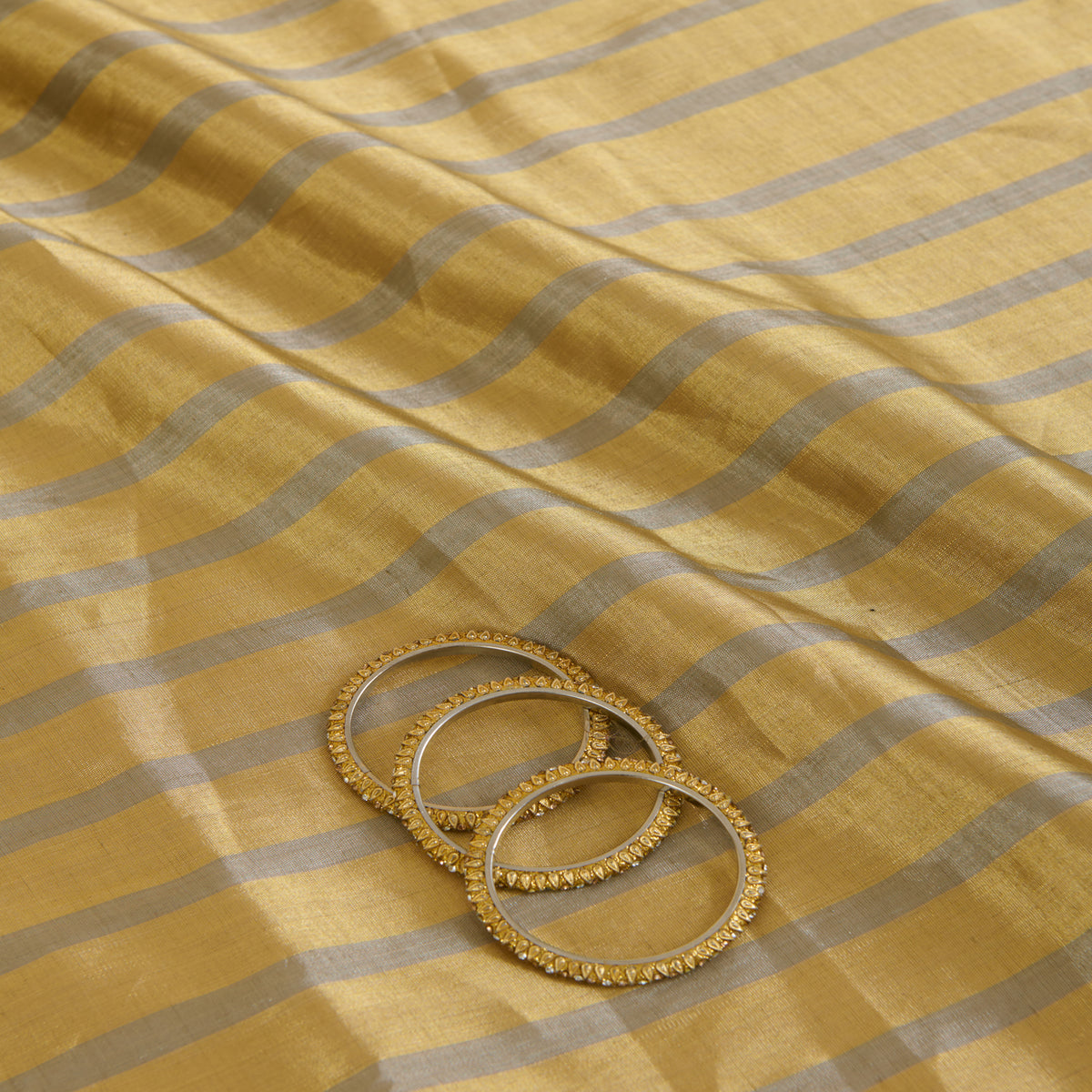 Gold Silver Silk Tissue Silver Stripes Fabric
