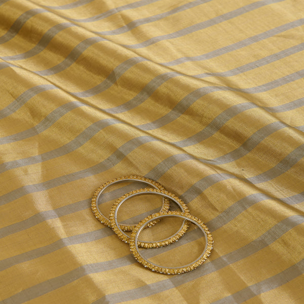 Gold Silver Silk Tissue Silver Stripes Fabric