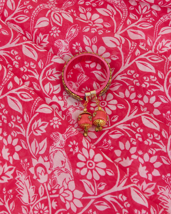 Hot Pink Silk Chanderi Floral Jaal