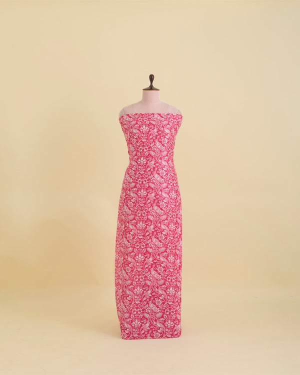 Hot Pink Silk Chanderi Floral Jaal