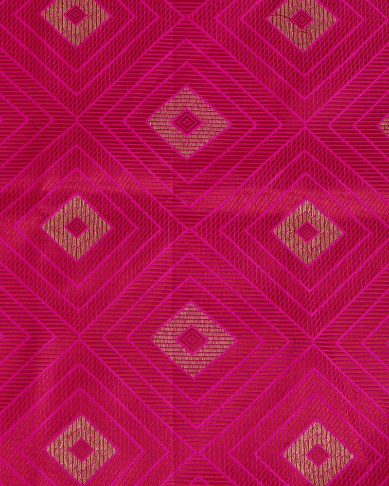 Hot Pink Silk Resham Geometric Antique Mina Brocade Fabric