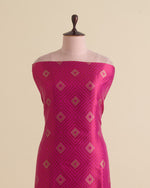 Hot Pink Silk Resham Geometric Antique Mina Brocade Fabric