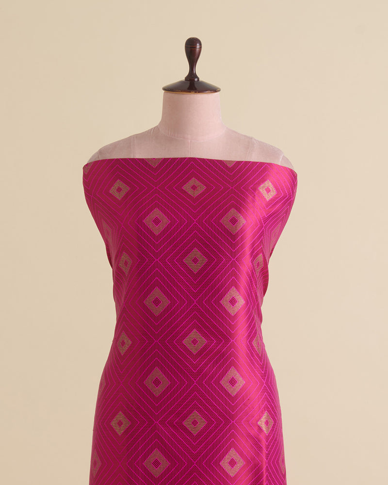 Hot Pink Silk Resham Geometric Antique Mina Brocade Fabric