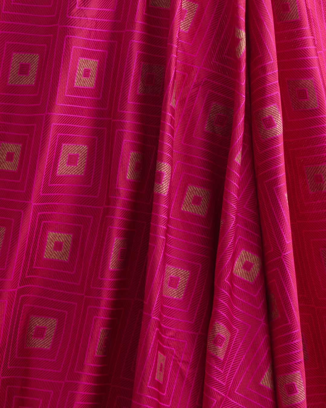 Hot Pink Silk Resham Geometric Antique Mina Brocade Fabric