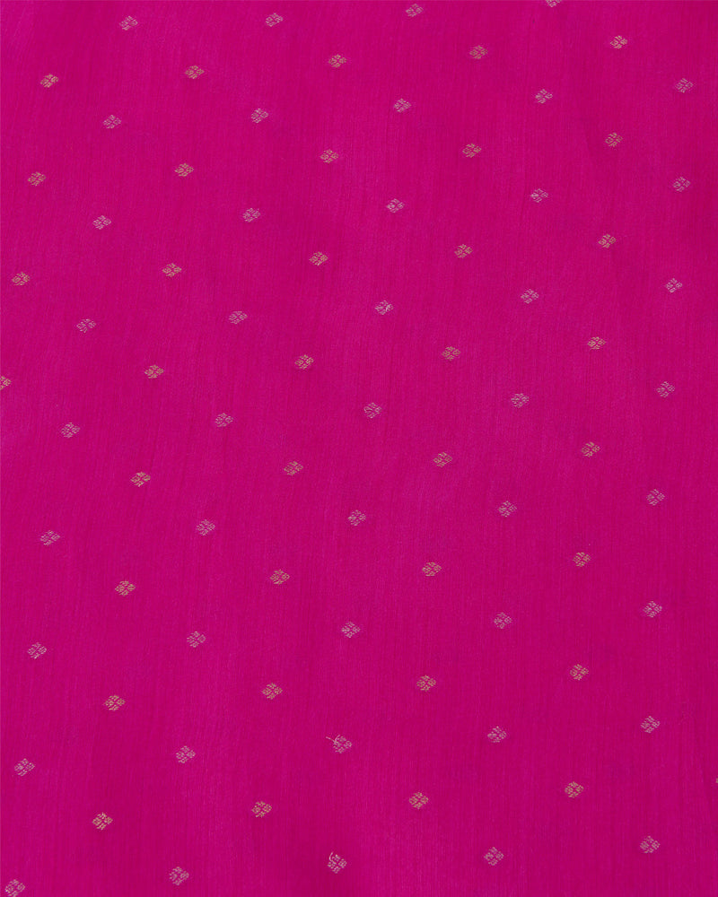 Hot Pink Spun Tussar G/S Zari Buta Woven Fabric