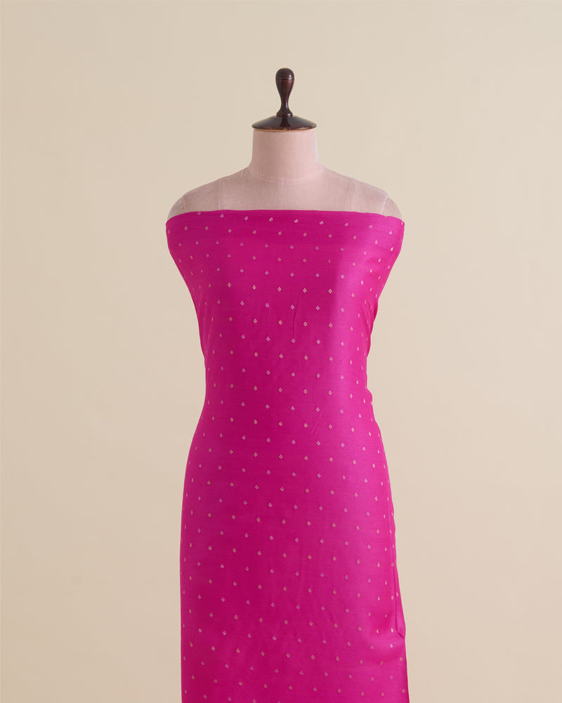 Hot Pink Spun Tussar G/S Zari Buta Woven Fabric