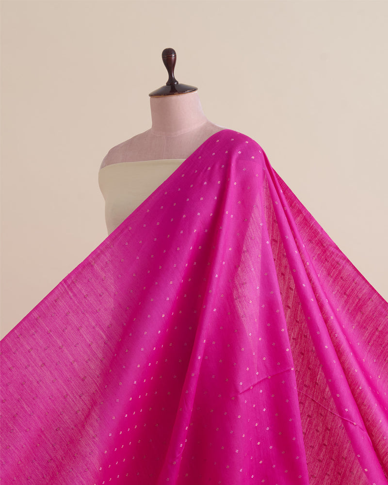 Hot Pink Spun Tussar G/S Zari Buta Woven Fabric