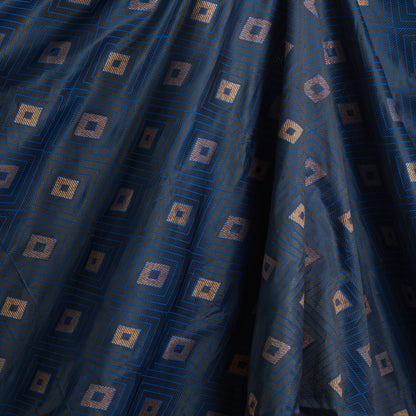 Imperial Blue Silk Resham Geometric Antique Mina Brocade Fabric