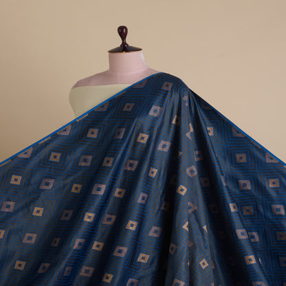 Imperial Blue Silk Resham Geometric Antique Mina Brocade Fabric