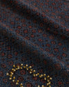 Slub Silk Ajrakh Printed Embroidery Fabric with Stitches Indigo Blue