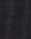 Slub Silk Ajrakh Printed Embroidery Fabric with Stitches Indigo Blue